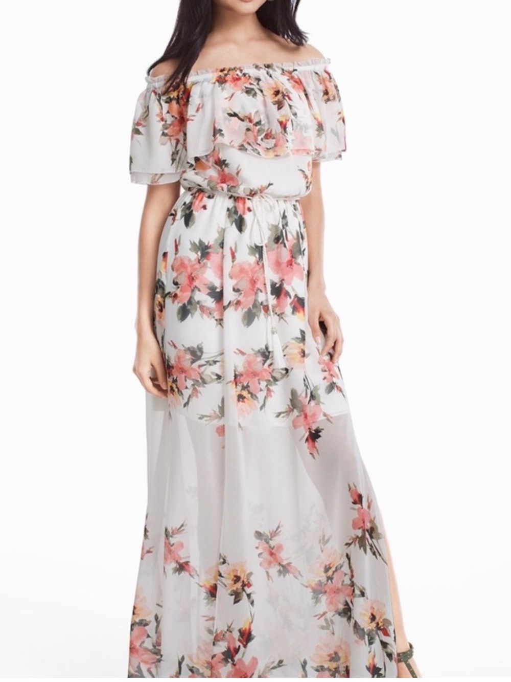 White House Black Market Off-Shoulder White Floral Maxi Dress